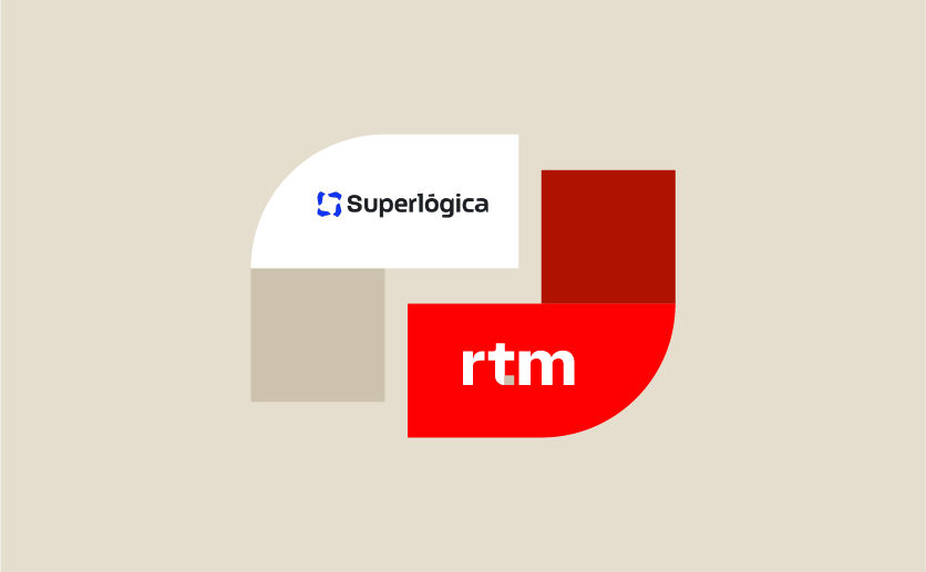 Imagem ilustrativa com as logos da fintech Superlógica e da RTM.