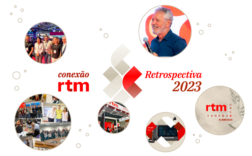 A imagem mostra fotos em pequenos círculos que ilustram diversos momentos da RTM em 2023.