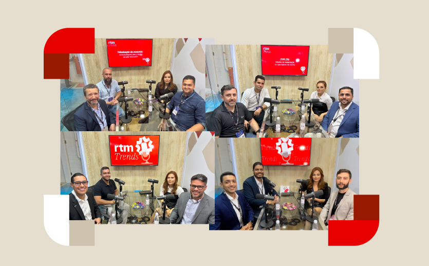 Montagem com quatro fotos dos participantes dos episódios do videocast RTM Trends