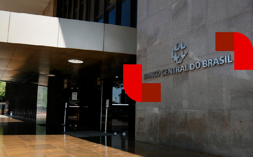 foto lateral da fachada do Banco Central do Brasil com grafismos RTM